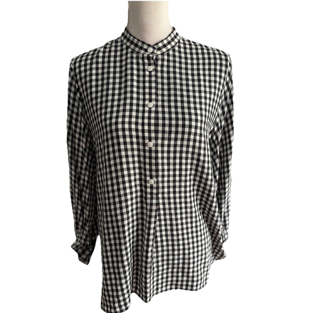 Tibi Designer Viscose Gingham Oversize Blouse Navy White Sz 0‎ Retails $368 EUC